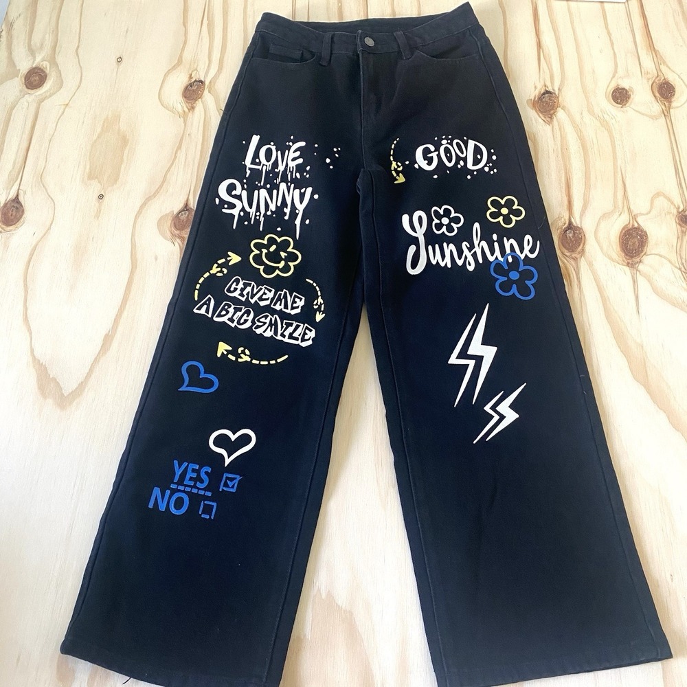 Shein Teen Jeans - 12-13Y - Graffiti Graphic Print